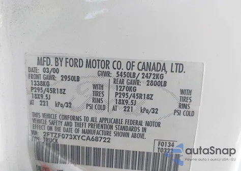 2000 Ford F-150 Svt Lightning z USA, uszkodzony, nr VIN 2FTZF073XYCA68722